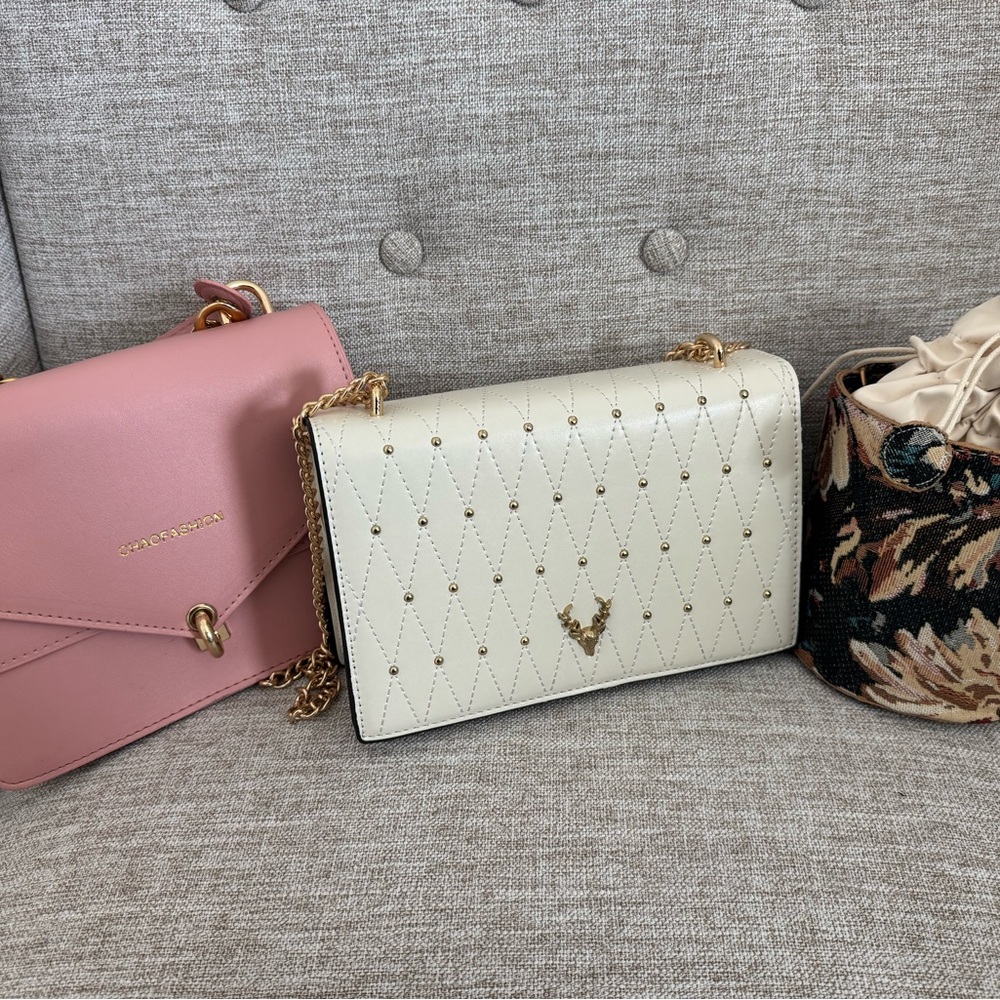 👜 3-Piece Purse Bundle 💖 Blush, Cream & Floral Bag Set